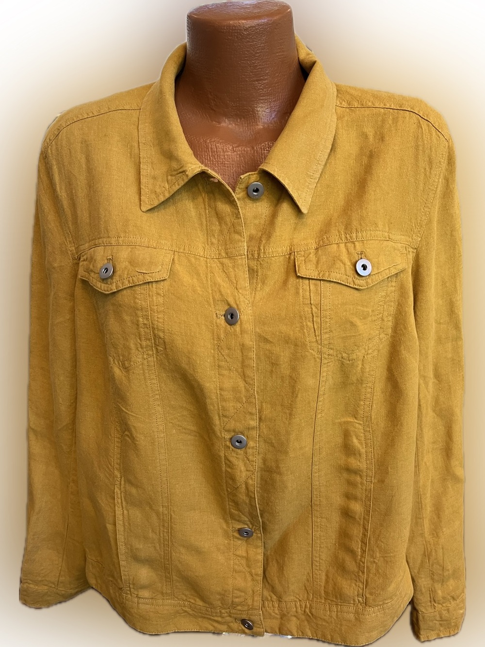 J. Jill love linen maize colored linen jean jacket No size Bust: 49” L XL 16 /18